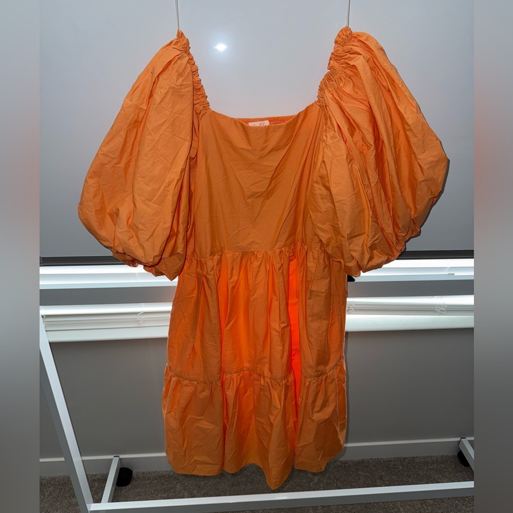 Orange Puff Sleeve Dress